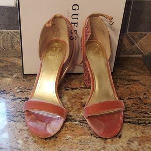 Guess sequin and velvet open toe shoe